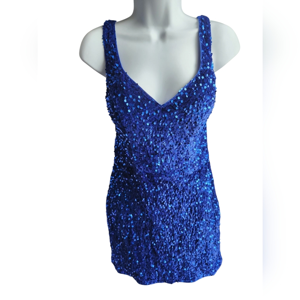 Unbranded Royal Blue Sequin Elegant Velvet Party Dress Size M